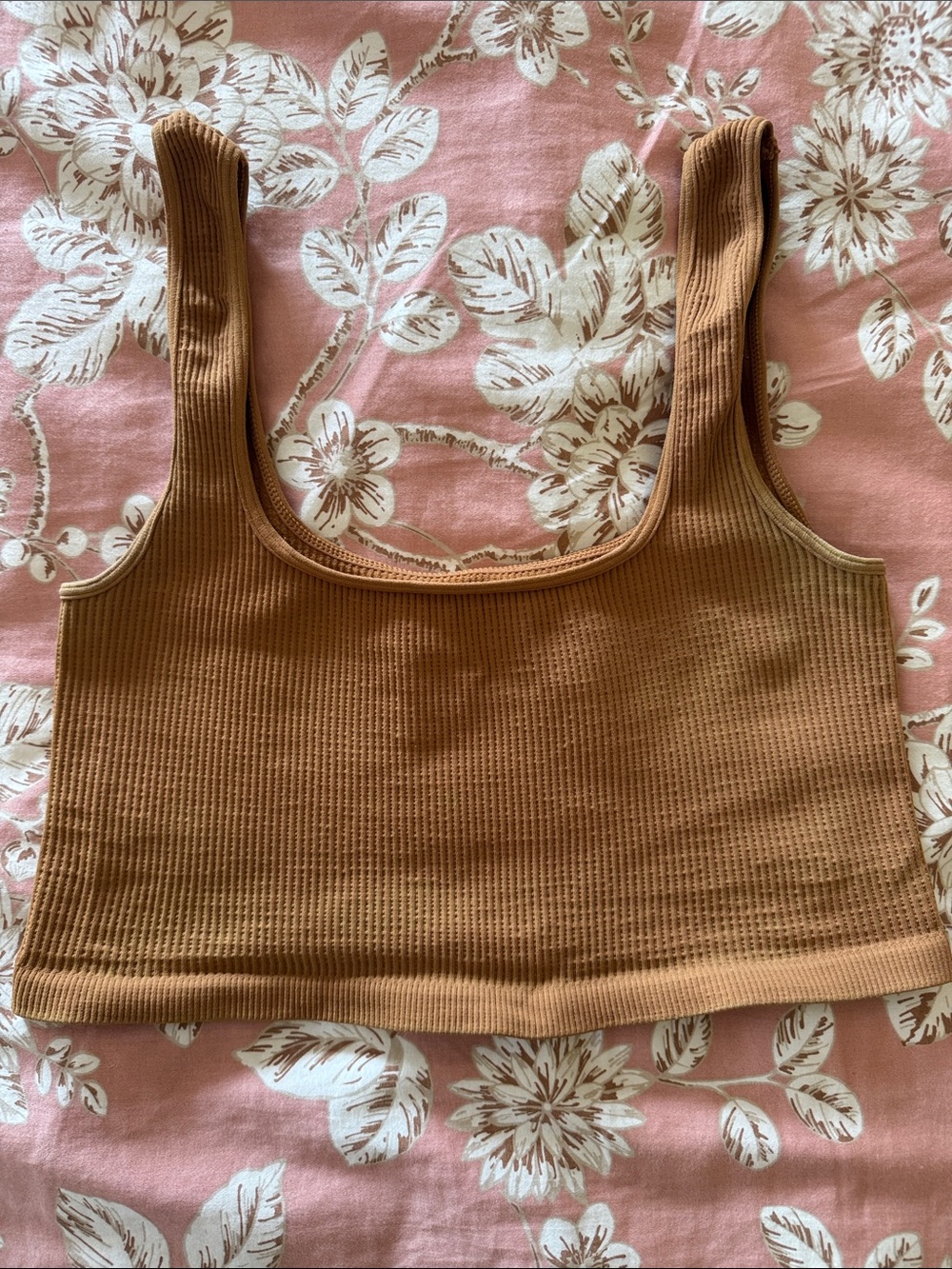 Free People Ribbed Cropped Tank Top - Clay Brown - size s/m
